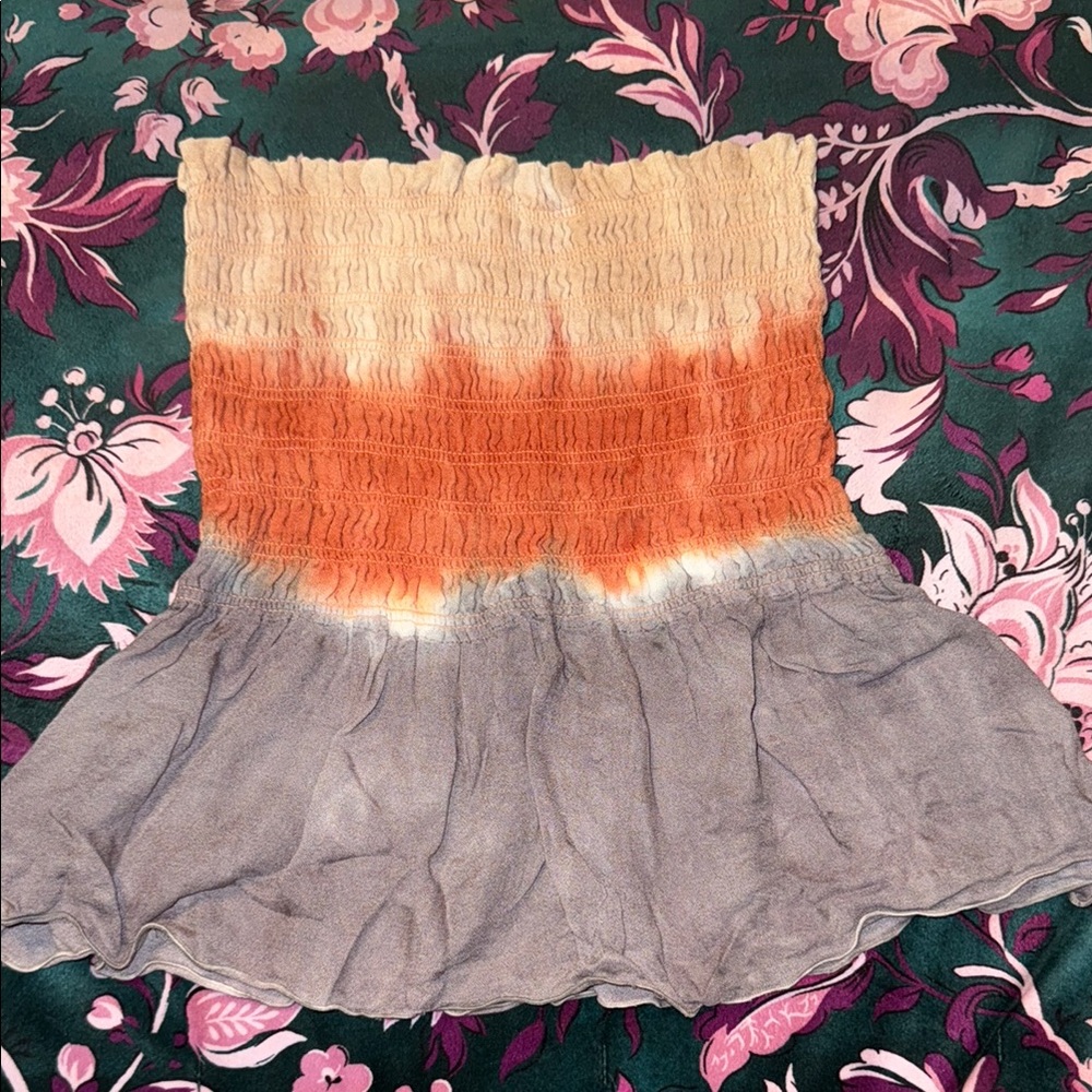Chaser Heirloom Gauze Smocked Ruffle Tube Top in Horizon Dye